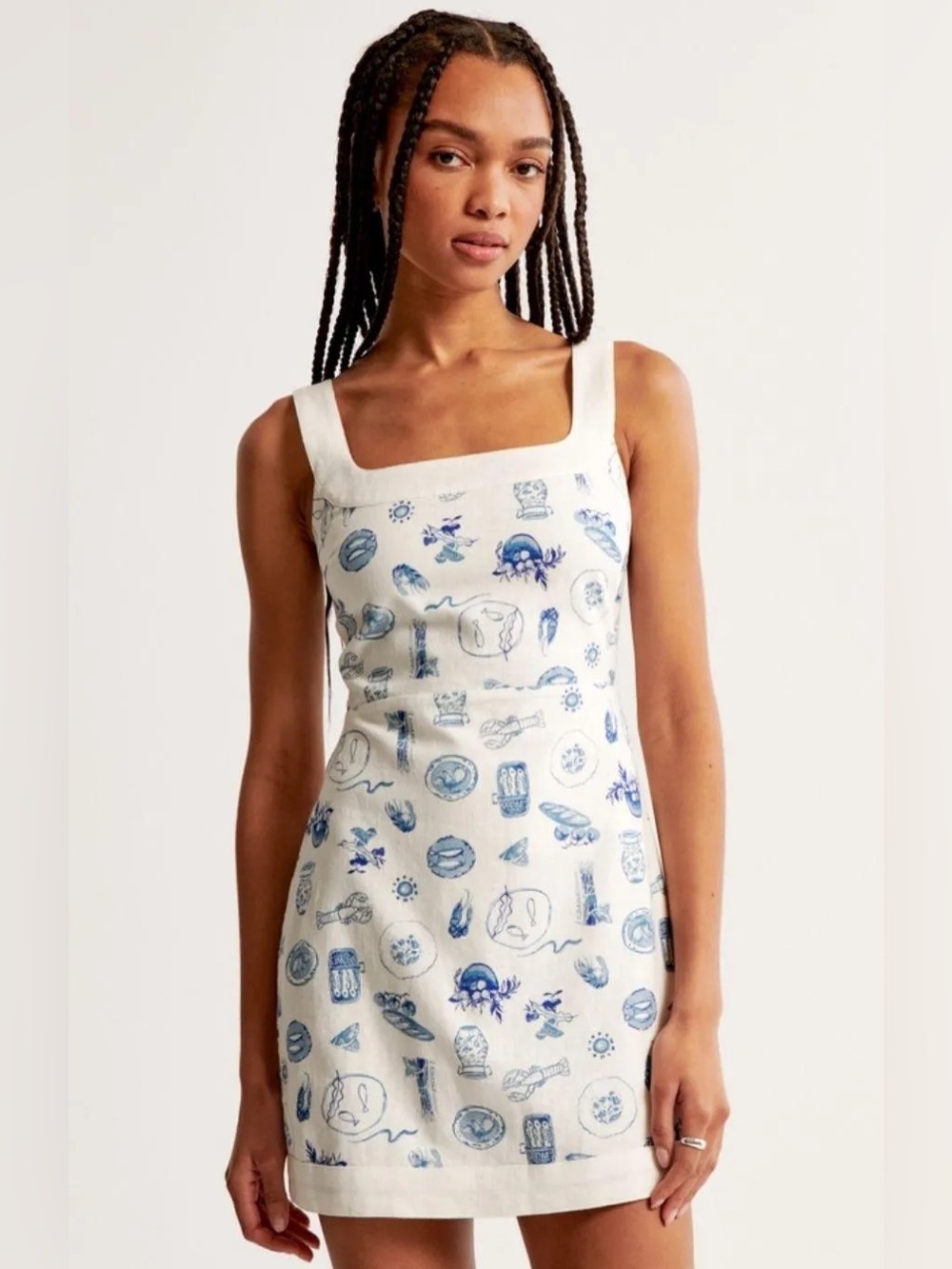 Abercrombie & Fitch White Textured Strapless Top with Subtle Blue Accents
